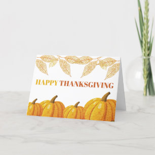 Elegant Orange Glitter Pumpkin Happy Thanksgiving Holiday Card