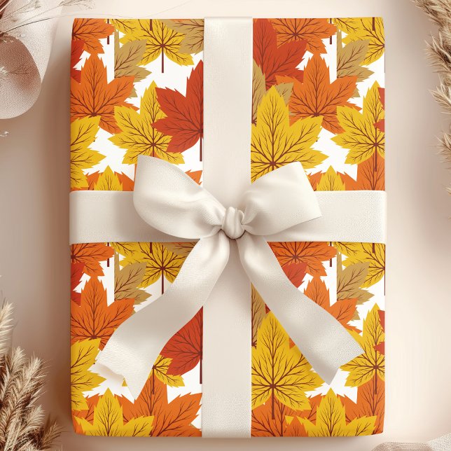 Elegant Orange & Gold Fall Leaves Wrapping Paper (Creator Uploaded)