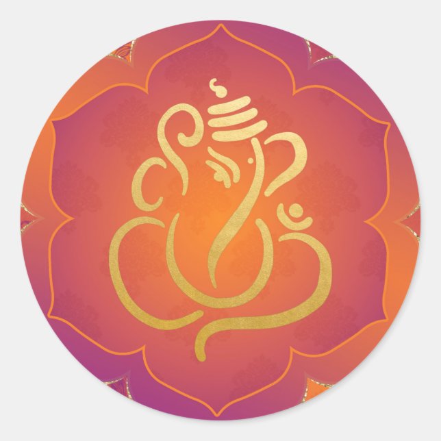 Elegant Orange Gold Ganesh/ Indian God  Classic Ro Classic Round Sticker (Front)