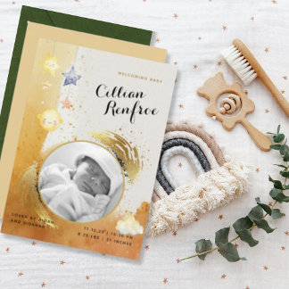 Elegant Orange Gold Glitter New Baby Announcement
