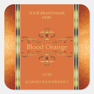 Elegant Orange Gold Product Labels Glitter Borders