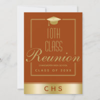 Elegant Orange Gold Script 10th Class Reunion