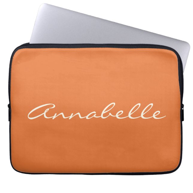 Elegant Orange Handwritten Script Name Custom Laptop Sleeve (Front)