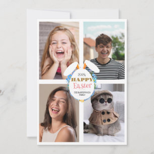 Elegant Orange happy Easter Ears Eggs Family photo Holiday Card