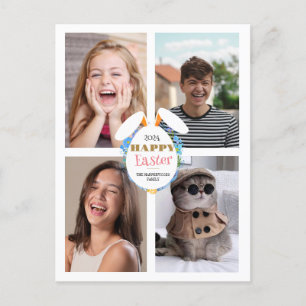 Elegant orange happy Easter Ears Eggs Family photo Holiday Postcard