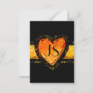 Elegant Orange Heart Black Valentines day Monogram Card