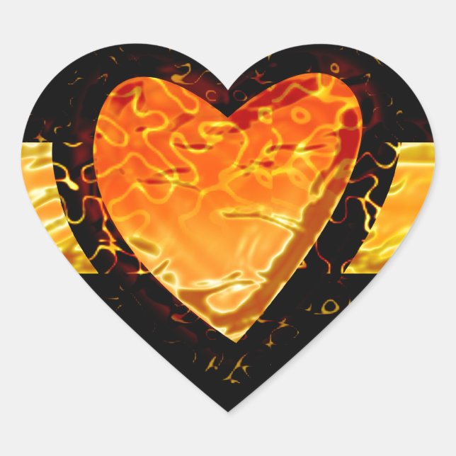 Elegant Orange Heart Valentine's day on Black Heart Sticker (Front)