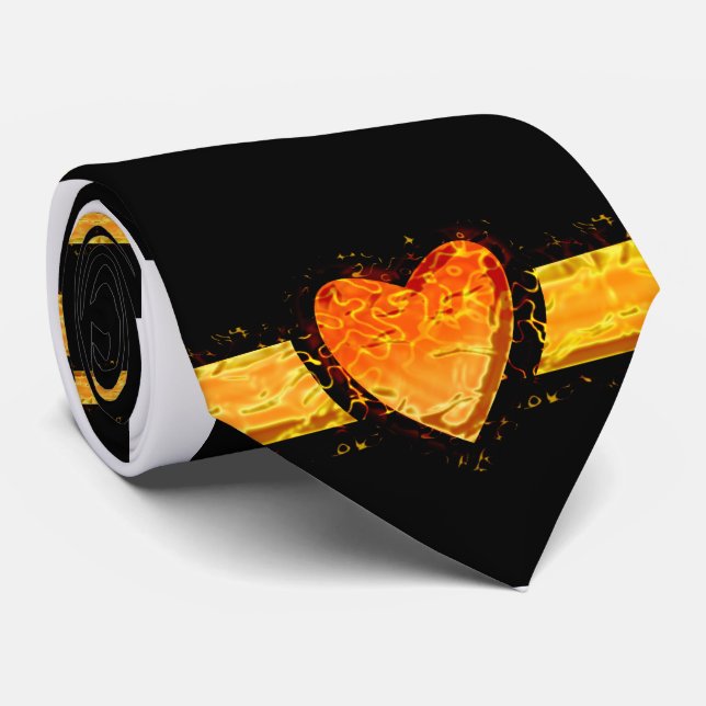 Elegant Orange Heart Valentine's day on Black Tie (Rolled)