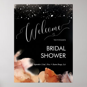 Elegant Orange Ink Black Bridal Shower Welcome Poster