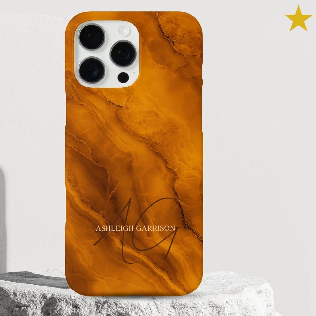 Elegant Orange Marble Custom Name Monogrammed Case-Mate iPhone Case (Creator Uploaded)