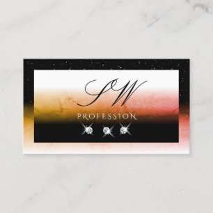 Elegant Orange Marbled Black White Initials Jewels Business Card