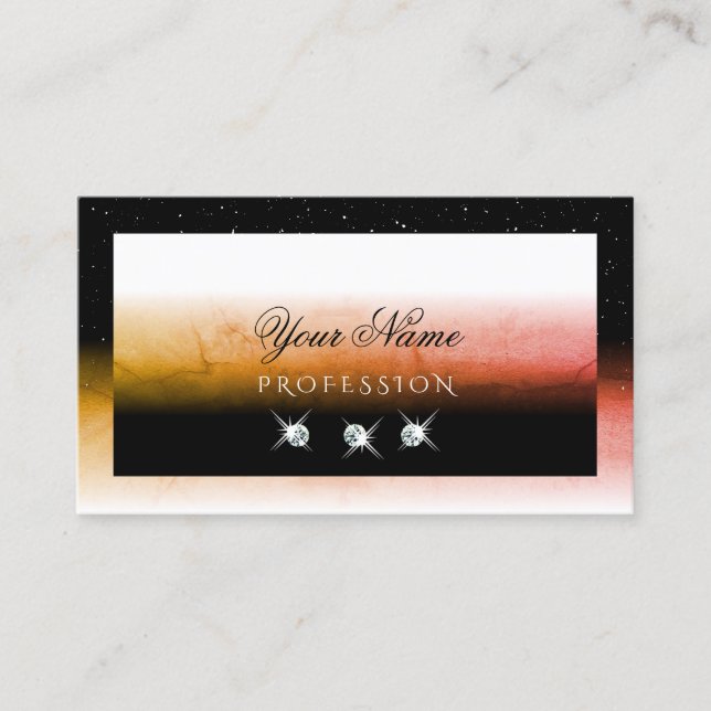 Elegant Orange Marbled Black White Stylish Jewels Business Card (Front)