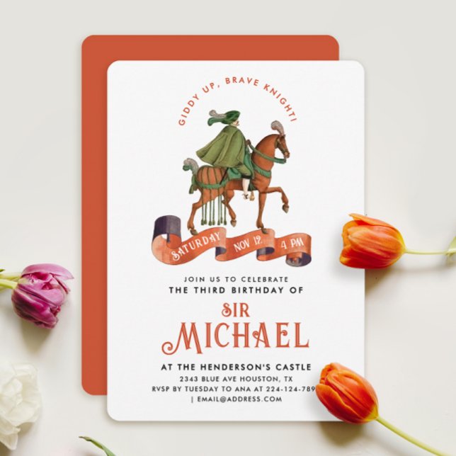 Elegant Orange Mediaeval Knight Equestrian Horse  Invitation (Creator Uploaded)