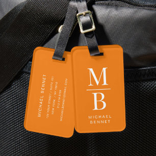 Elegant Orange Monogram Luggage Tag
