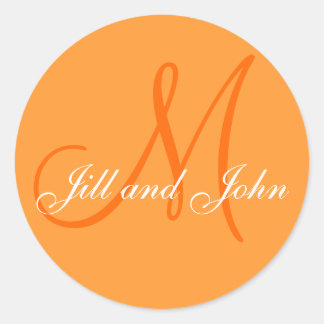 Elegant Orange Names Monogram Wedding Stickers
