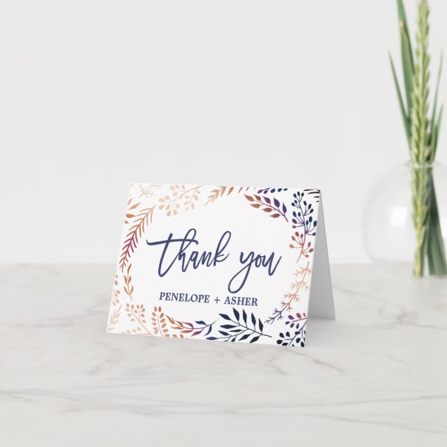 Elegant Orange Navy Wedding Thank You Card (Front)
