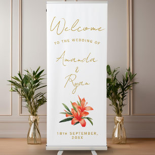 Elegant Orange Oleander Flower Wedding Welcome Retractable Banner