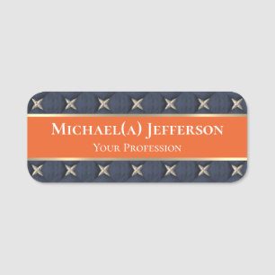 Elegant Orange On Seven Golden Stars Blue: Stylish Name Tag