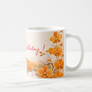 Elegant Orange Orchid Birthday Coffee Mug