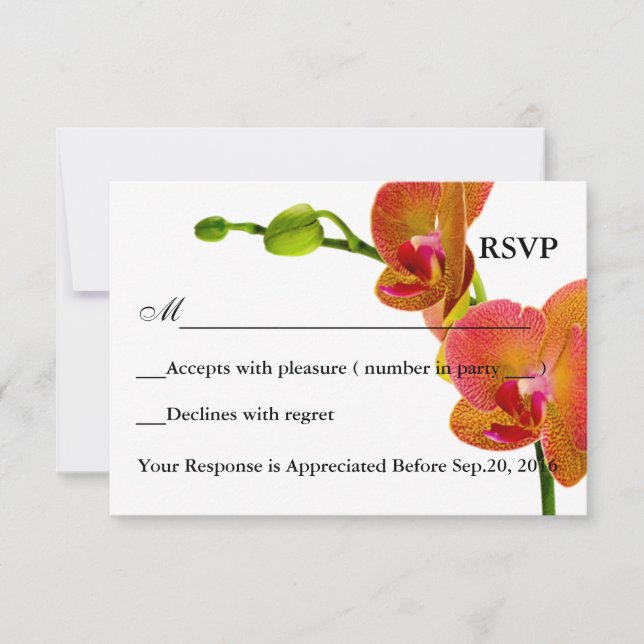 Elegant Orange Orchids Response RSVP Card (Front)