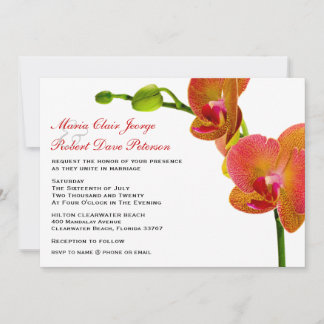 Elegant Orange Orchids Tropical Beach Wedding Invitation