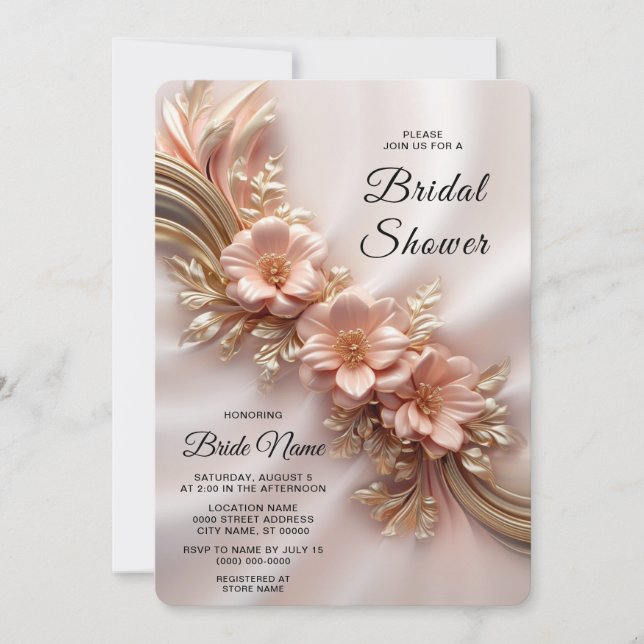 Elegant Orange Peach Floral Bridal Shower Invitation (Front)