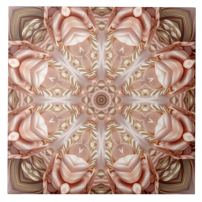 Elegant Orange Peach Floral Ceramic Tile (Front)