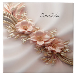 Elegant Orange Peach Floral Ceramic Tile