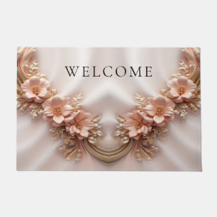 Elegant Orange Peach Floral Doormat