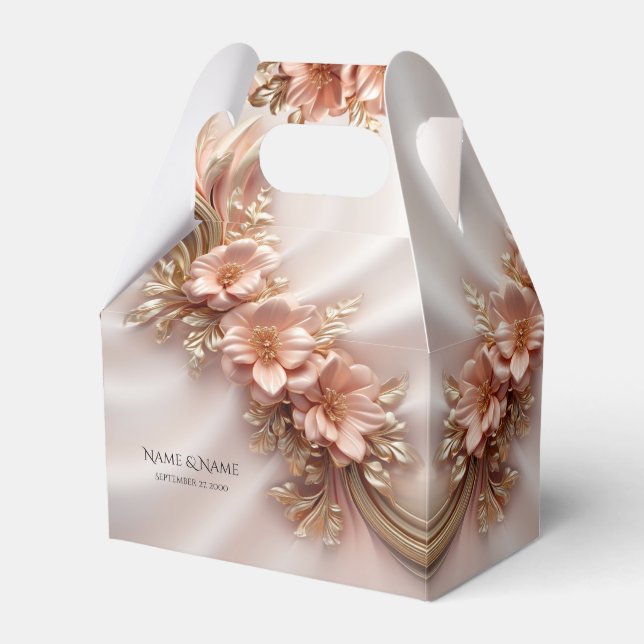 Elegant Orange Peach Floral Favour Box (Front Side)