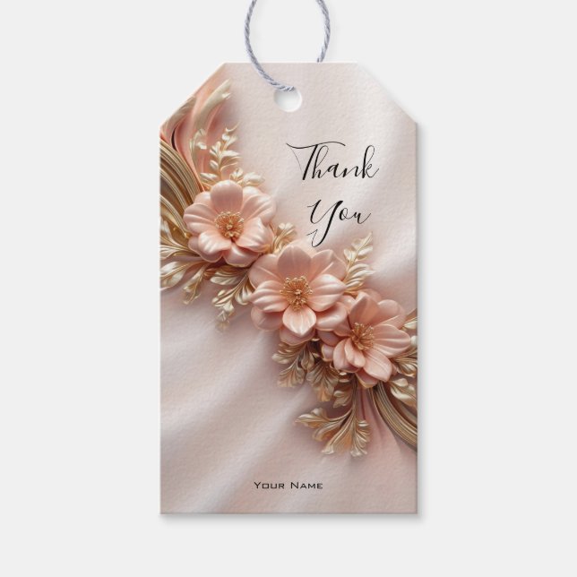 Elegant Orange Peach Floral Gift Tag (Front)