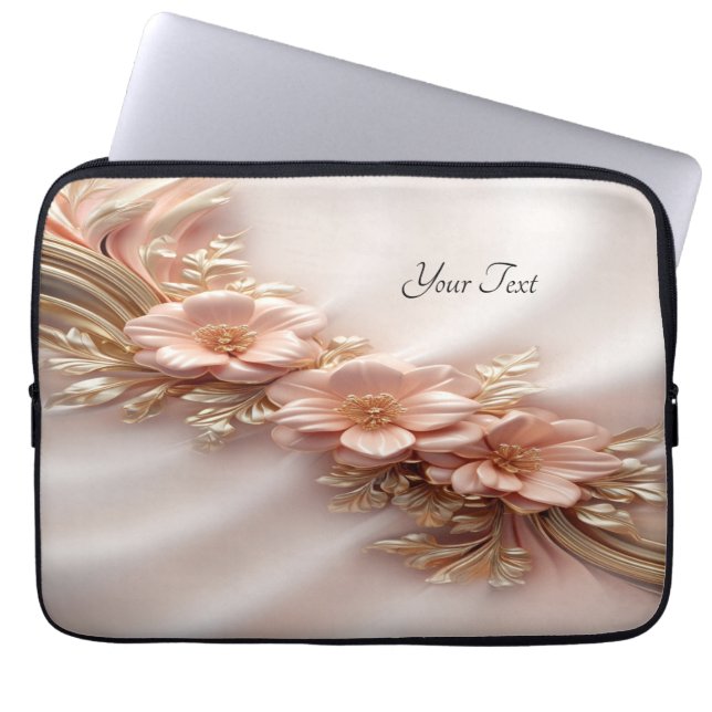 Elegant Orange Peach Floral Laptop Sleeve (Front)