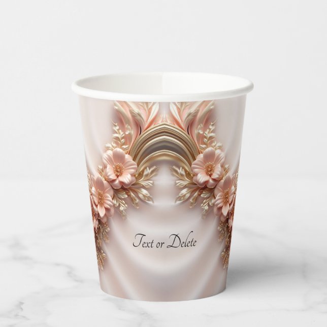 Elegant Orange Peach Floral Paper cup (Left)
