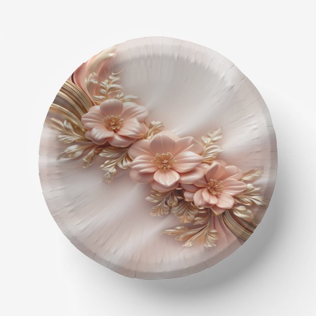 Elegant Orange Peach Floral Paper Plate (Front)