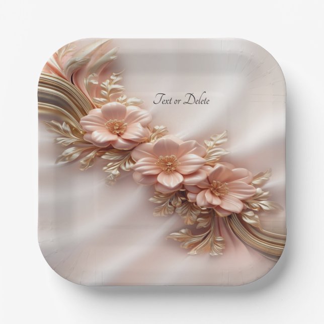 Elegant Orange Peach Floral Paper Plate (Front)