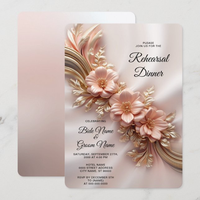 Elegant Orange Peach Floral Rehearsal Dinner Invitation (Front/Back)