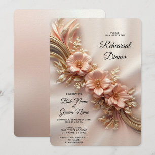 Elegant Orange Peach Floral Rehearsal Dinner Invitation