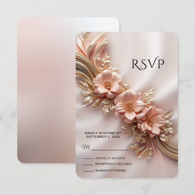 Elegant Orange Peach Floral RSVP Card (Front/Back)