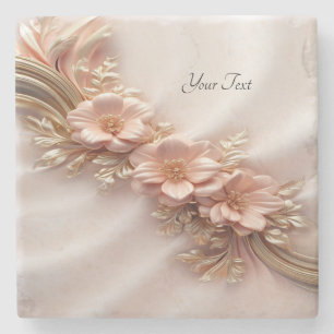 Elegant Orange Peach Floral Stone Coaster