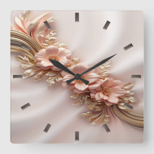 Elegant Orange Peach Floral Wall Clock