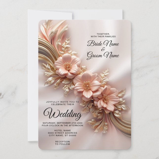 Elegant Orange Peach Floral Wedding Invitation (Front)