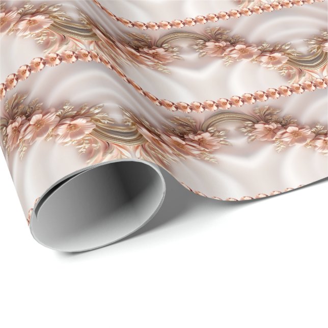 Elegant Orange Peach Floral Wrapping Paper (Roll Corner)