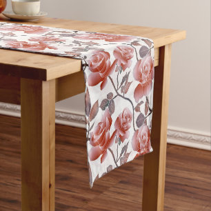 Elegant Orange Peach Rose Flower Short Table Runner
