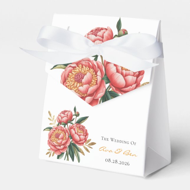 Elegant Orange Peony Bouquet Wedding Favour Box (Front Side)