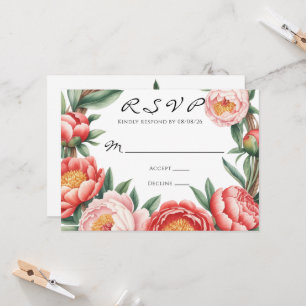 Elegant Orange Peony Paint Wedding RSVP Invitation