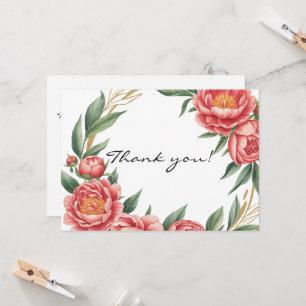 Elegant Orange Peony Paint Wedding Thank You Card