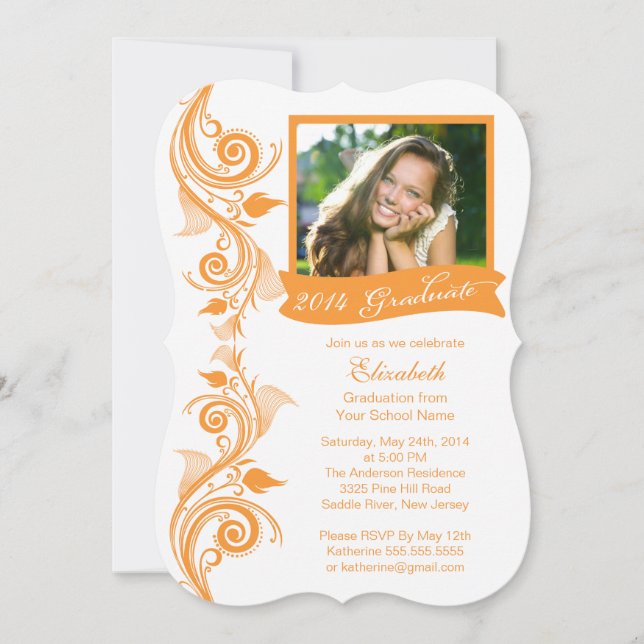 Elegant Orange Photo Graduation Party Invitation (Front)