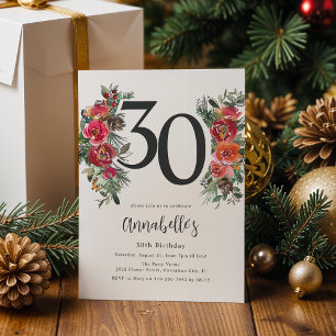Elegant Orange & Red Floral 30th Birthday Invitation