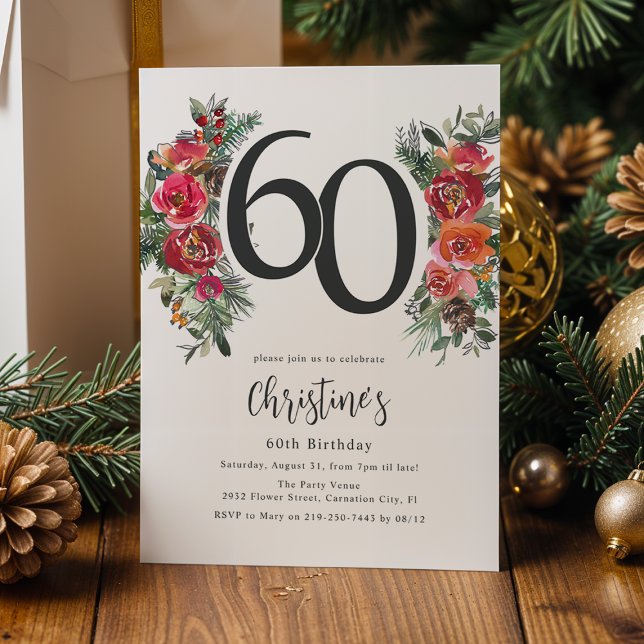 Elegant Orange & Red Floral 60th Birthday Invitation (Creator Uploaded)
