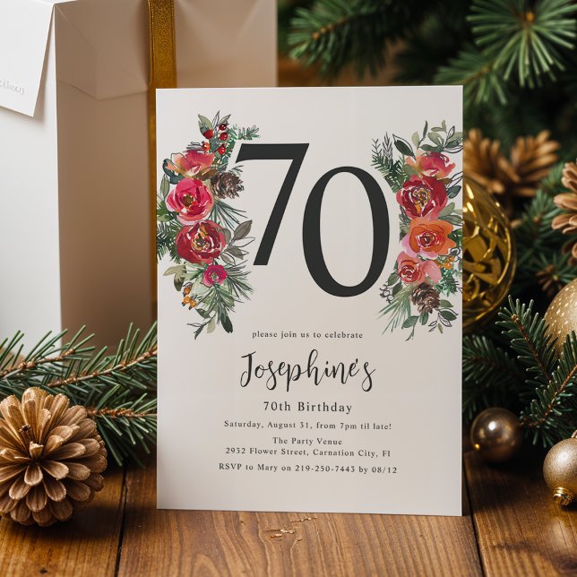 Elegant Orange & Red Floral 70th Birthday Invitation (Creator Uploaded)